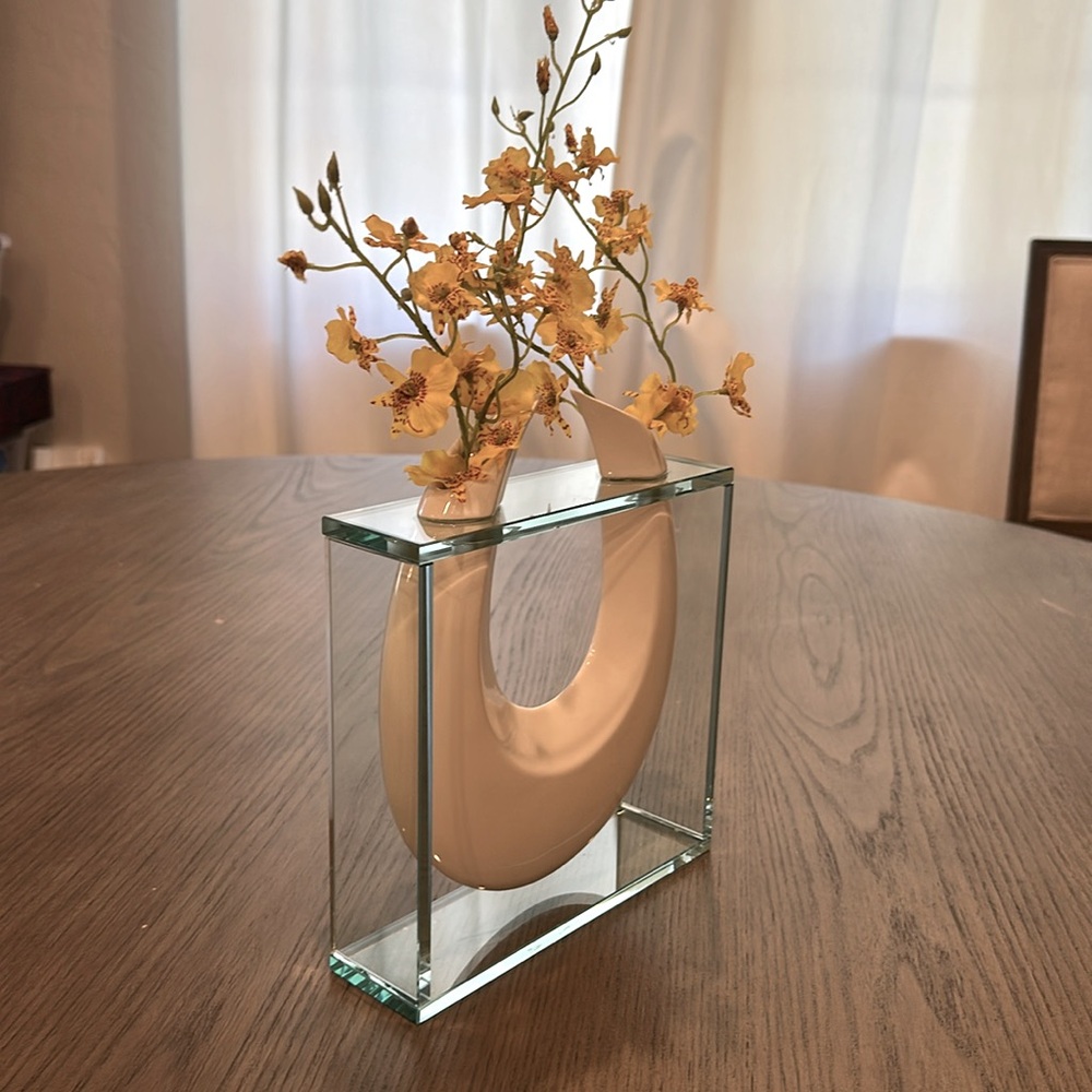 Z Gallerie Solaris Clear Glass Vase Double Block Crescent U-Shape Art Decor 8x8